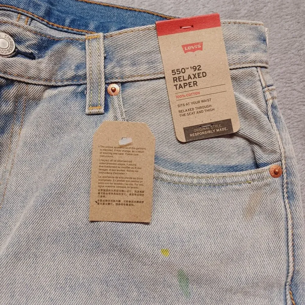 Levi’s 550 ‘92 Men's Relaxed Taper Fit Jeans With Paintmark Details Size 32x30